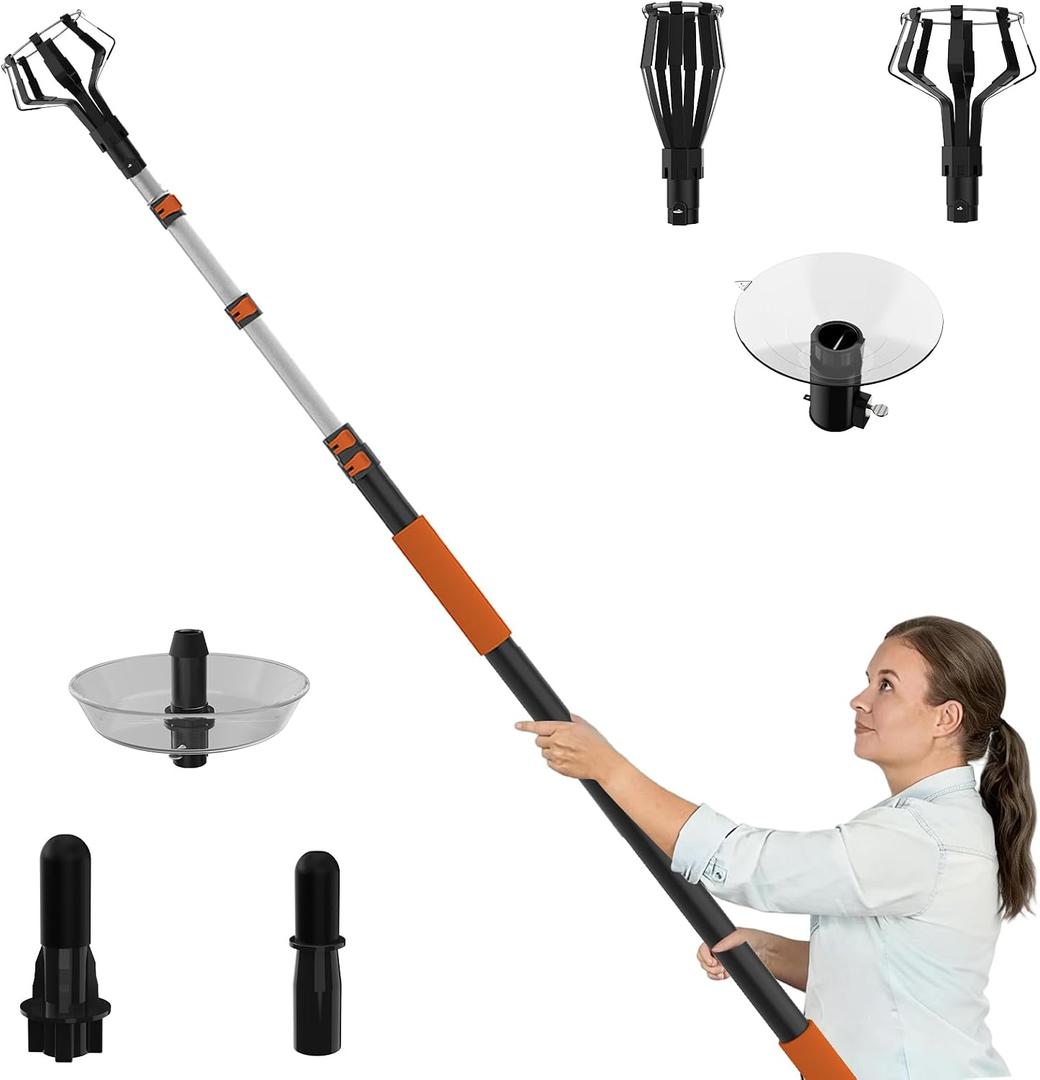 LAANPOLE 26FT Reach Light Bulb Changer for High Ceilings, Light Bulb Changer with Baskets, Suction Cup and Disc for Recessed Lights with 5-20FT Telescoping Extension Pole