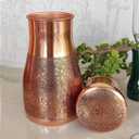 HYGGE Dark Embossed Pure Copper Bedside Carafe with Tumbler, 1L (34 oz) Water Pitcher for Home, Yoga & Ayurveda