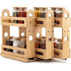 Pull Out Spice Rack Organizer for Cabinet Wide Slide Out Seasoning Rack Fits 2.1" Jars Large Capacity for Pantry Kitchen Cabinet 9" Deep Heavy Duty Easy Install