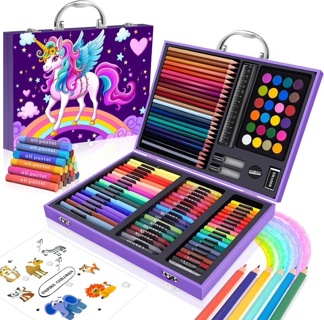 homicozy Art Supplies Kit for Kids Ages 4-12,Unicorn Art Case Coloring Set,Drawing Kits with Markers, Crayons, Colored Pencils,Oil Pastels,Coloring Book,School Supplies,Gift for Kids Artist Age 4+
