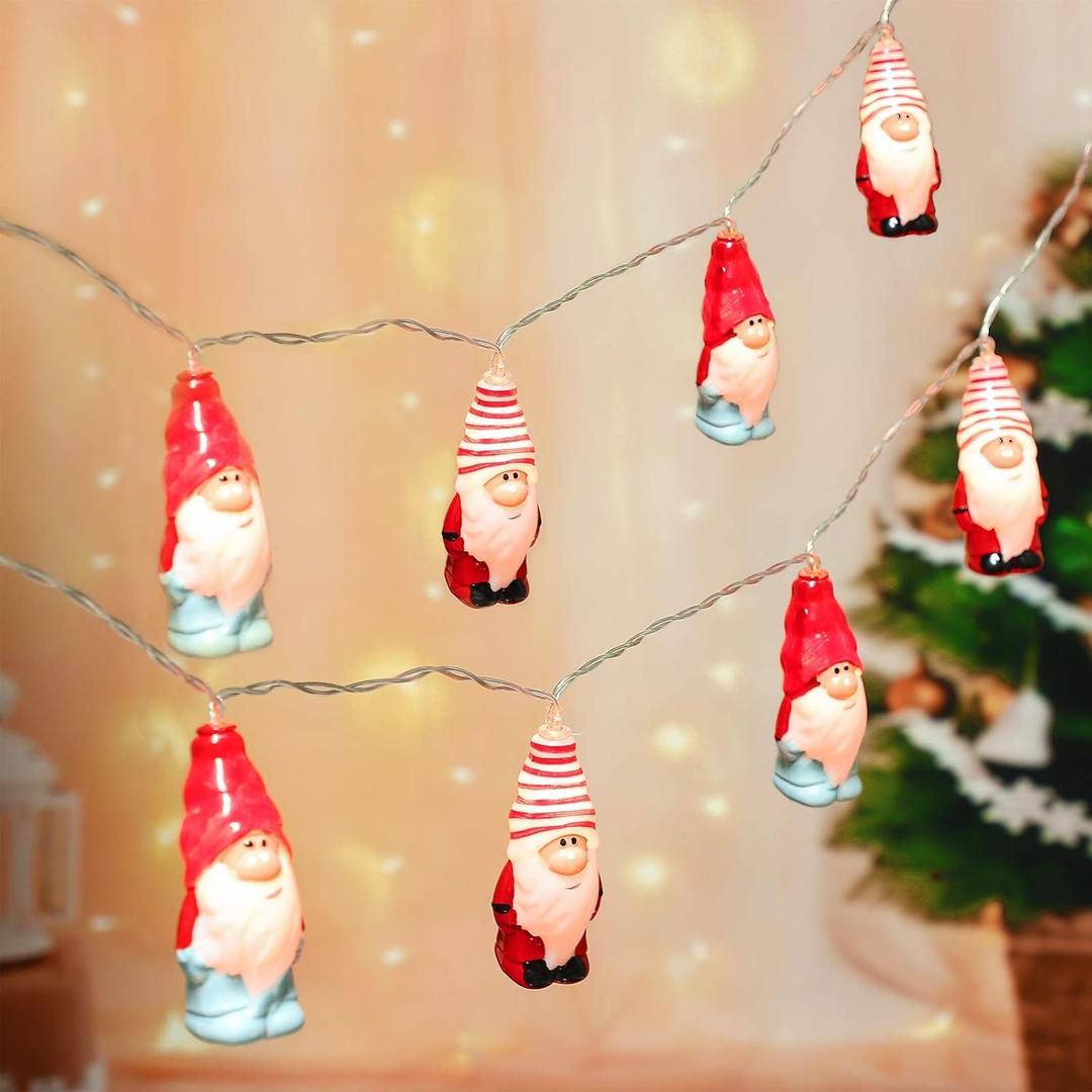 Mudder Christmas String Lights Gnome LED String Lights 5.9 Feet 10 Winter Garland Lights String Red Green White Lights String for Christmas Tree Supply Indoor Outdoor Garland(Delicate Style)