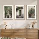 HOURIA Vintage Italy City Landscape Framed Canvas Wall Art Set,Sage Green Olive Tree Old House Wall Decor,Modern Mediterranean Country Cityscape Artwork for Living Room,Bedroom,Farmhouse- 24"x36"x3