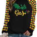 Mardi Gras Shirts for Women: Tuesday Long Sleeve Tshirt Carnival Graphic Tees Tops Funny Holiday Parade Outfits Black B