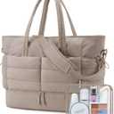 BAGSMART Large Travel Duffel Bag with Shoe Compartment, Puffer Carry-On Gym Weekender Bag for Women, Camel