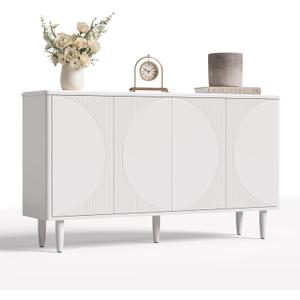 LITTLE TREE 59-Inch Buffet Cabinet Sideboard with Storage, Modern Sideboard Buffet Table with Doors for Living Room, Dining Room (White)