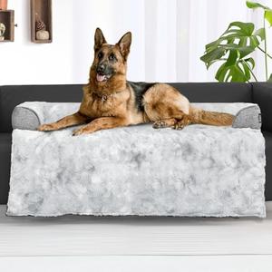 blunique Calming Extra Large Dog Couch Bed for Dogs, 45 x 37 inch Waterproof Removable Pet Mat Couch Cover for Furniture Protector, Non-Slip Fluffy Pelsbarn Dog Bed for Couch, Sofa, Car - Tie-Dye Grey