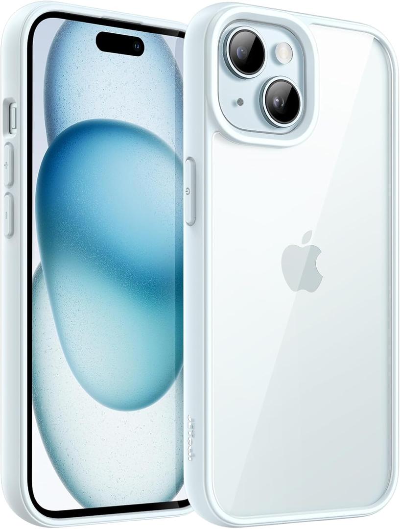 2 x JETech Case for iPhone 15 6.1-Inch, Shockproof Phone Bumper Cover, Solid Color Matte TPU Frame, Anti-Scratch Clear Back (Blue)