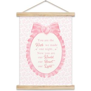 CTLHKY Pink Bow Hanging Flag, Religious Bible Scripture Canvas Wall Art For Kids Toddler Playroom Bedroom Nursery, Bow Wall Art Sign Supplies, Education Learning Decoration Gifts For Kids Girls -A09