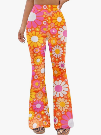 70s Flare Pants for Women - EDC Rave Festival Outfit High Waist Bell Bottom Boho Cute Groovy Disco Trousers XL