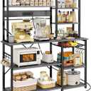 SUPERJARE Larger Bakers Rack with Power Outlets, 6-Tier Microwave Stand, Coffee Bar with 12 S-Shaped Hooks, Kitchen Shelf with Wire Basket, 47.2 x 15.5X 66.9 Inches, Grey
