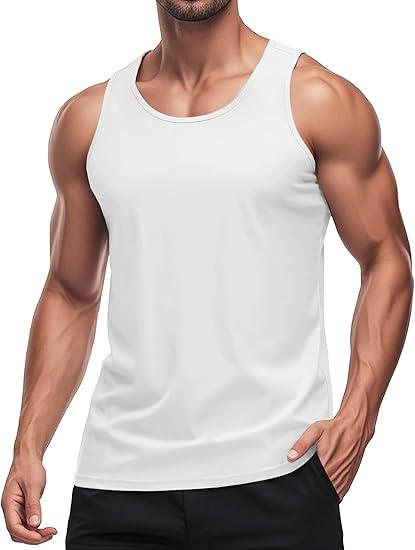 Men's UPF 50+ Tank Top Quick Dry Sleeveless Workout Muscle Shirt UV Protection Swimming Beach Summer T Shirts (L, White)