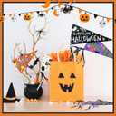 24 Set DIY Halloween Stick Flags 6.2" x 12.4" Paper Pennant Flags with Ribbons Include 24 Ghost Boo Pennant Flags 24 Flat Bamboo Stick 120 Ribbons for Halloween Boo Basket Decoration