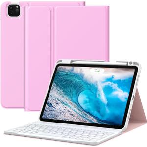 MoKo for New iPad Air 11 Inch Case with Keyboard 2025/2024 Released, Magic Detachable Folio Keyboard Cover with Pencil Holder for iPad Air 7th/6th/5th/4th Generation, Flowers Pink