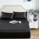 Satin Fitted Sheet, Full Fitted Sheet Only, 1 - Piece Ultra Soft Deep Pocket Single Silk Bottom Bed Sheet Full - Black