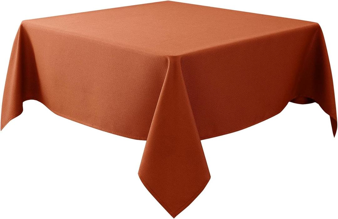 Biscaynebay Fall Tablecloth Textured Fabric Square Tablecloths 60x60 Inch, Rust Thanksgiving Autumn Harvest Water Resistant Fabric Tablecloths for Kitchen, Dining, Wedding, PartiesMachine Washable