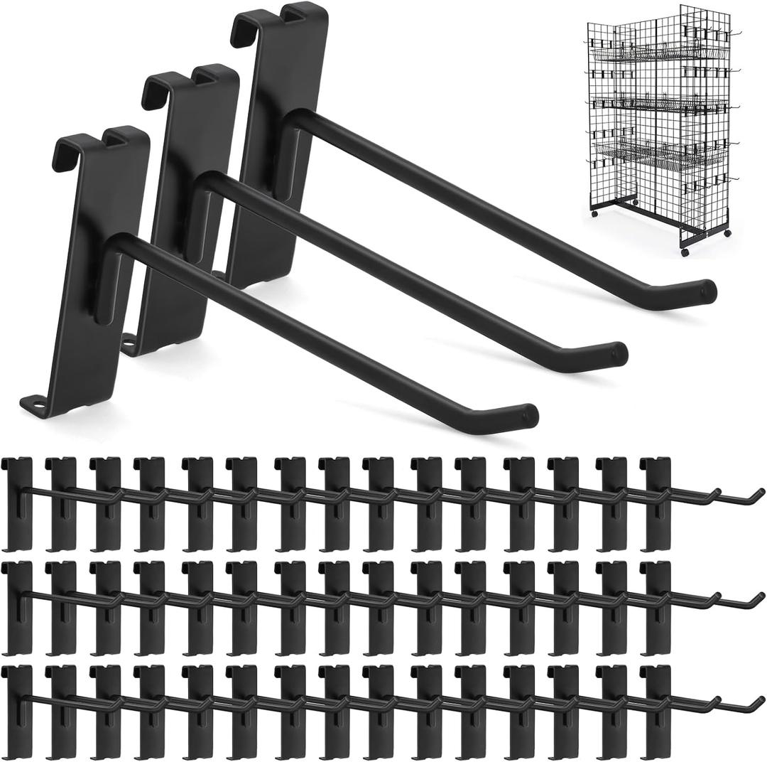 Gridwall Hooks 60 Pcs, Pack in 6 Inch Gridwall & Fixtures Hooks for Grid Wall Panels Accessory, Heavy Duty Display Hooks for Wire Grid Wall Accessories Display Rack Hanging Storage ( Black )