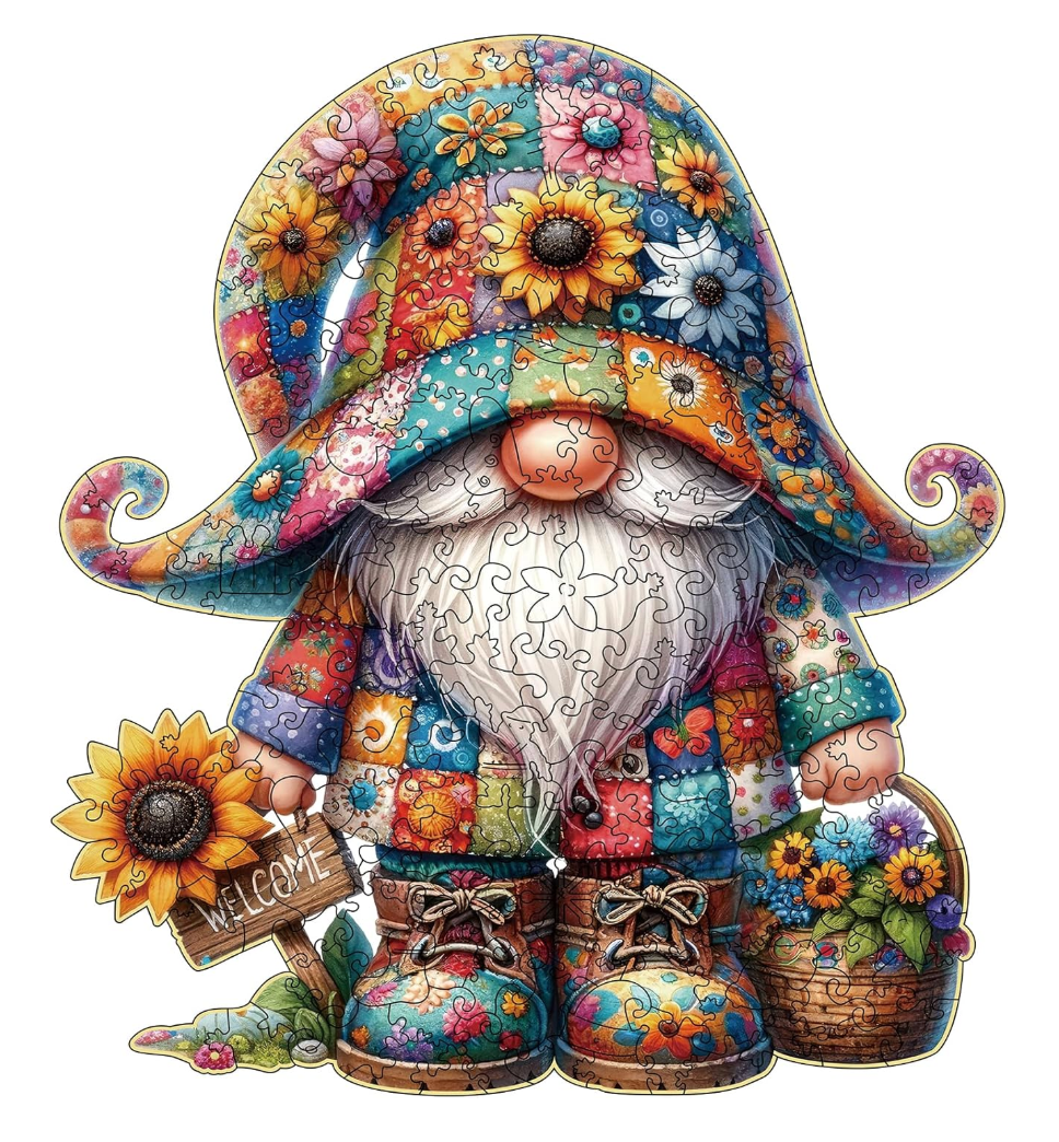 Hlison Wooden Jigsaw Puzzles, Gnome Wooden Puzzles for Adults with Unique Shape, Medium 10.3"x11.8" Wooden Puzzles with Exquisite Wooden Box Packaging
