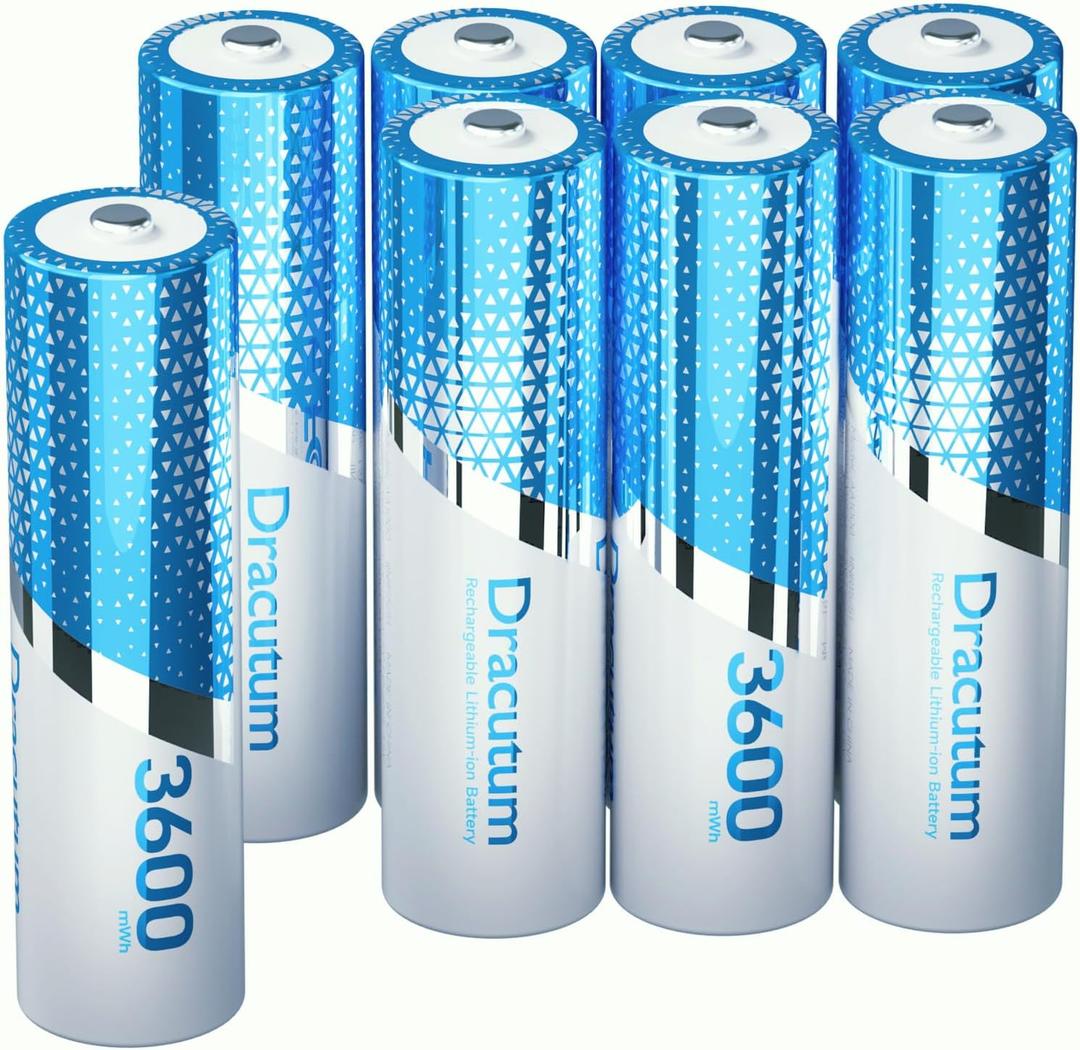 1.5V Rechargeable AA Lithium Batteries 8 Pack, 3600mWh Lithium Rechargeable Long-Lasting Double A Li-ion Batteries for Blink Outdoor Camera