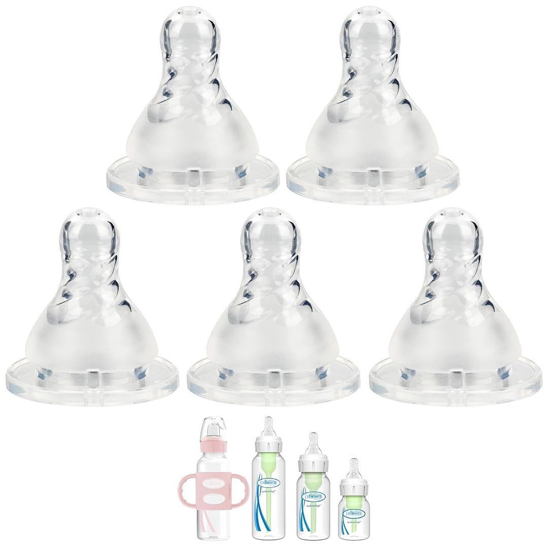 Silicone Nipple for Dr. Browns Natural Flow Level 2 Narrow Baby Bottle, Medium Flow, 3m+, 5 Count