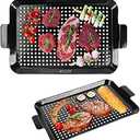 2PCS Grill Topper Pans BBQ ACETOP Nonstick Barbecue Grilling Baskets Outdoor Stainless Steel BBQ Grill Tray with Perforated Bottom for Indoor Camping Chicken Drumsticks Vegetable Shrimp Meat