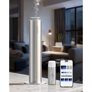 Waterless Diffuser for Home Large Room,Essential Oil Diffusers with 2000 Sq.Ft Coverage,Cordless Battery Operated Diffuser,Hotel Scent Diffusers Starter Kit for Bedroom/Office/Spa/App, Silver