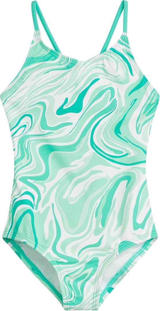 Kanu Surf Girls' Hurricane Beach Sport UPF 50 One Piece Swimsuit (Size 10, Green)