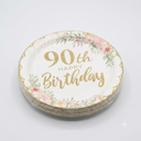 50PCS Happy 90th Plates Floral Dessert Plates and Napkins Disposable Best Mom Ever Theme Supplies for Birthday Party Decorations