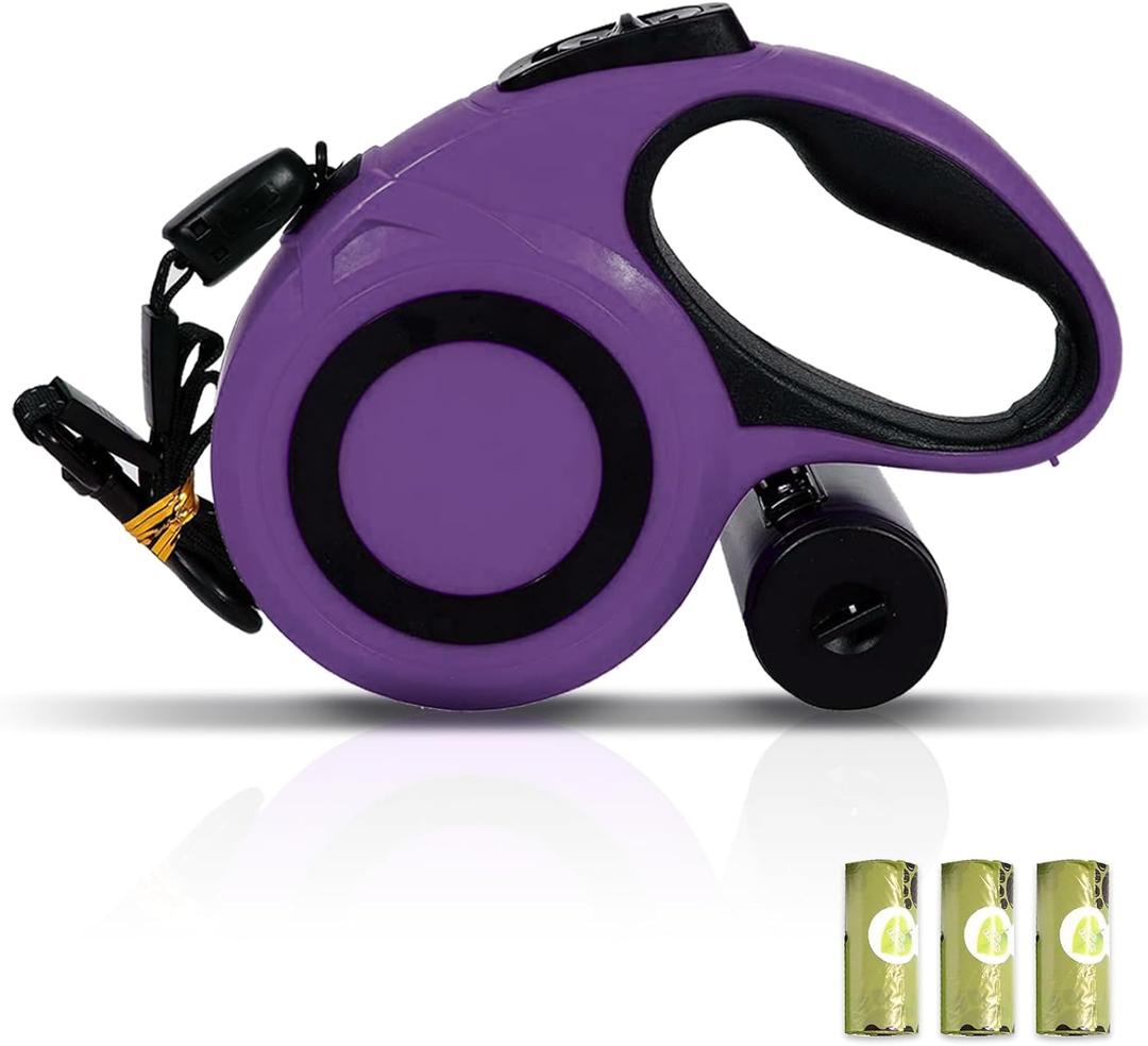 26 ft Heavy Duty Retractable Dog Leash, 360 Tangle Free Pet Walking Leash for Dogs with Anti-Slip Handle/Dispenser/Waste Bags, One-Hand Brake/Pause/Lock for Small/Medium/Large Dog or Cat(8M, Purple) (26 FOOT)