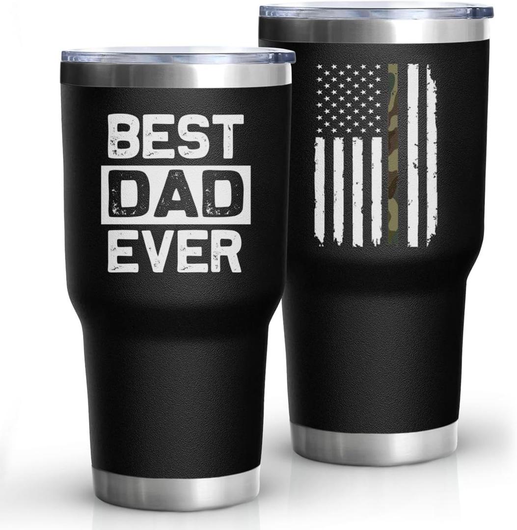 Dad Gifts for Men BEST DAD EVER Tumbler 30 Oz Stainless Steel Insulated Cup Tumbler Coffee Mug with Lid and Straw Mens Father's Day, Christmas and Birthday Gifts Idea