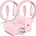 45W USB-C Charger for Samsung Charger Super Fast Charging, Type C Charging Block &10+10FT USBC Android Phone Cable Cord 2Pack for Galaxy S25 Ultra/S25 S24 S23 S22 S21 S20 S10 Ultra/Plus,Tab S9 White (Pink)