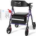 Walkers for Seniors, Foldable Rollator Walker with Durable Aluminum, Dual Adjustable Height Medical Rolling Walker 8" Wheels for All Terrain, Transport Chair with Seat and Backrest, Purple
