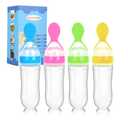 Baby Food Feeder 4 Pack Silicone Baby Food Dispensing Spoon-WAJIAYON, 3 oz Squeeze Feeding Spoons with Suction Cup for Boys Girl Kids Toddlers - Self Feeding Bottle Spoon