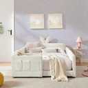 KEIKI Full Size Upholstered Platform Bed Frame with Cute Rabbit Ear Shaped Headboard and Pocket, for Boys and Girls, Platform Bed with Guardrail and Slats, No Box Spring Required, Easy Assembly, Beige