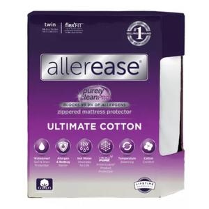 AllerEase Twin Ultimate Cotton Top Waterproof Allergen and Bedbug Barrier Zippered Mattress Cover Protector: Hypoallergenic Encasement