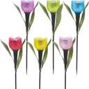 6pcs Garden Tulip Flower Shape LED Solar Powered Lights Outdoor Yard Standing Decors (Multicolor)