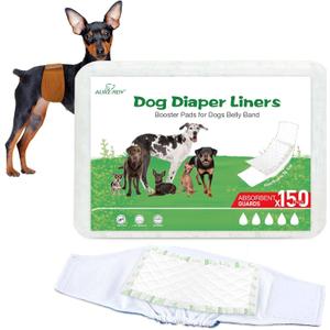 Dog Diaper Liners 150ct Super Absorption Dog Diaper Booster Pads Disposable Leak-Proof for Female and Male Fit Most Reusable Belly Bands,Wraps and Period Diapers(Regular, S-150ct)