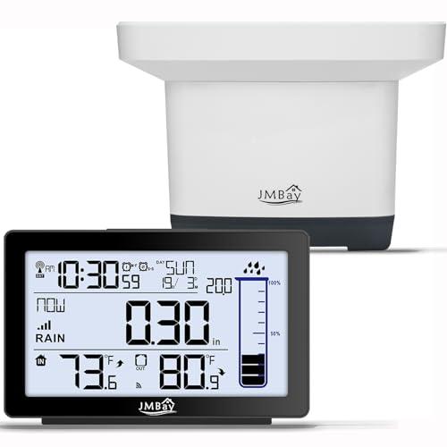Digital Rain Gauge Outdoor with Thermometer, Self-Emptying Wireless Rain Gauges Outdoors Best Rated, High Precision Electronic Remote Rain Collector, Freeze Proof Automatic Rain Measure Gauge for Yard