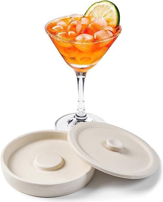 Ceramic Margarita Salt Rimmer with Lid Home Bar Accessories for Seasoning - Rimmers for Drinks - Bartender Kit Tools - Bar Decor Sugar Salt Rimmer Plate Hand Make (1 pcs)