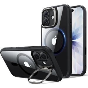 ESR for iPhone 17 Case with Stash Stand, Compatible with MagSafe, Military-Grade Drop Protection Magnetic Phone Case, Scratch-Resistant Back Cover,Clear Black