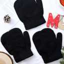 SATINIOR 3 Pairs Toddler Magic Stretch Mittens Little Girls Soft Knit Mitten Baby Boys Winter Knitted Gloves (Black)