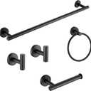 GGStudy Wall Mounted 5-Pieces Matte Black Bathroom Hardware Accessories Set, SUS304 Stainless Steel Bath Towel Bar Set, Round Towel Racks for Bathroom (Brushed Nickel)