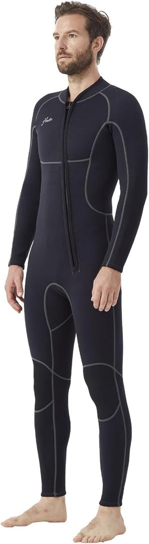 Hevto Men Wetsuits 3/ 2mm Neoprene Front Zip Full Wet Suit Keep Warm for Surfing Swimming SUP Snorkeling Diving (M2-Black, 3XL)