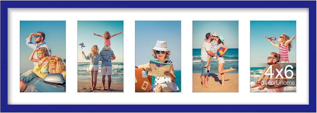 decorUhome 8x24 Picture Frames Collage Wall Decor, Display 5Pcs 4x6 Photos with Mat or 1Pcs 8x24 Unmatted, 5 4x6 Collage Picture Frames for Wall Mounting, Royal Blue