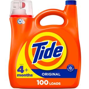 Tide Laundry Detergent Liquid, Original Scent, HE Compatible, 100 Loads, 132 fl oz, Tide Laundry Detergent, Liquid Laundry Detergent (Packaging May Vary) (132 Fl Oz (Pack of 1))