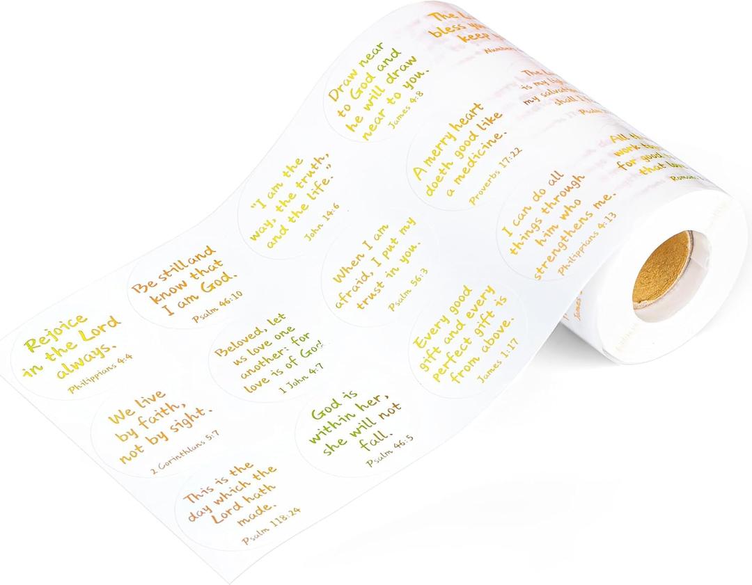 1200Pcs Bible Verse Gold foil Stickers Self-Adhesive Laser Scripture Sticker Jesus Faith Gold foil Stickers Religious Inspirational Label for Envelope Sealing Scrapbooks Present Tag Decor
