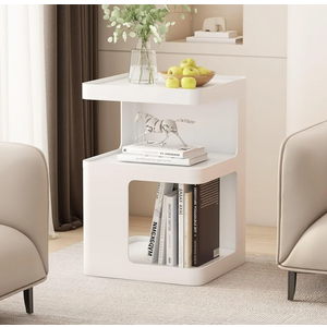 Off-White Modern Side Table with Storage, Metal End Table for Couch, Small Bedside Table for Living Room, Bedroom, No Assembly Required(13.8" D x 13.8" W x 21.2" H)
