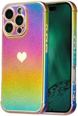 ZTOFERA for iPhone 16 Pro Case 6.3 inch,Cute Colorful Iridescent Plating Edge Case with Love Hearts Pattern,Camera Lens Protection Shockproof Phone Case for Women Girls,Iridescent Violet