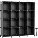Neprock 16 Cubby Storage Organizer, Closet Clothes Storage Organizer, Cube Shelves Closet Organizers and Storage Shelves for Clothing Storage with Hammer, Bookshelf for Kids（Black）