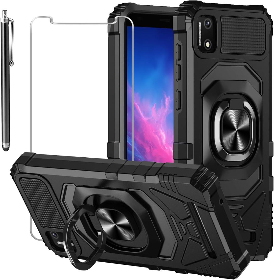 for Cloud Stratus C7 Case, with Tempered Glass Screen Protector Heavy Duty Protection Technology Built-in Kickstand Rugged Shockproof Protective Phone Case for Cloud Stratus C7,(Black)