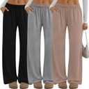 Neer 3 Pack Women's Lounge Pants Wide Leg Yoga Built in Drawstring High Waisted Casual Comfy Baggy Sweatpants with Pockets (Medium, Black, Light Mixed Gray, Khaki)
